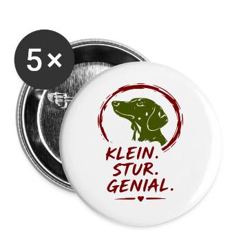 Kleiner Hund Stur Genial - Buttons groß 56 mm (5er Pack) - Weiß - Vorne