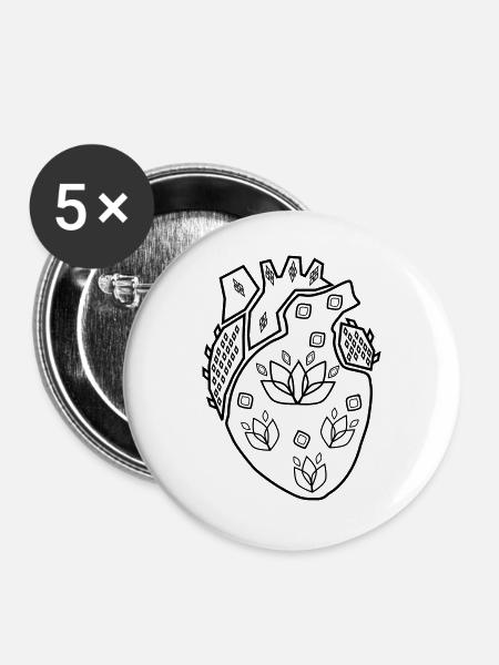 shape of my heart - black - Buttons large 2.2''/56 mm (5-pack) - white