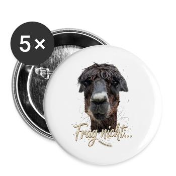Alpaka "Frag Nicht" Motiv – Humor Tierdesign - Buttons groß 56 mm (5er Pack) - Weiß - Vorne