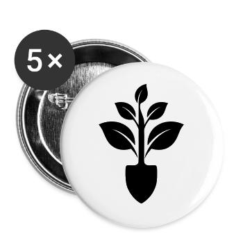 Gärtner Schaufel und Pflanze - Buttons groß 56 mm (5er Pack) - Weiß - Vorne