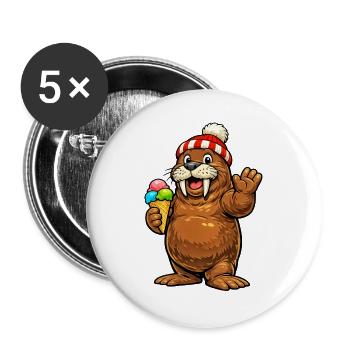 Morse avec cornet de glace - Lot de 5 grands badges (56 mm) - blanc - Devant