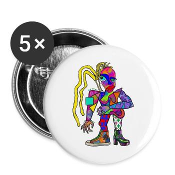 Vibrantes Kubismus-Porträt Streetstyle - Buttons groß 56 mm (5er Pack) - Weiß - Vorne