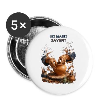 Mains du potier Argile en Fusion - Lot de 5 grands badges (56 mm) - blanc - Devant