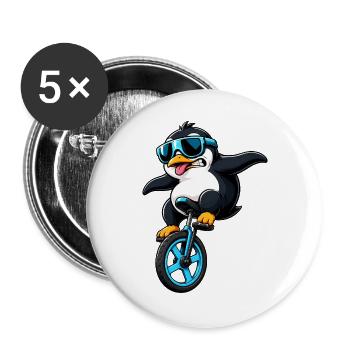 Cooler Pinguin auf Einrad Lustiges Comic - Buttons groß 56 mm (5er Pack) - Weiß - Vorne