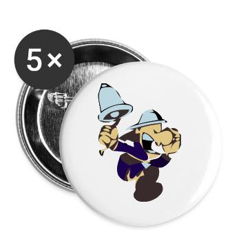 Dessin animé de crieur drôle avec une cloche - Lot de 5 grands badges (56 mm) - blanc - Devant