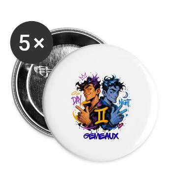 Gémeaux Homme – Cadeau Astrologie - Lot de 5 grands badges (56 mm) - blanc - Devant