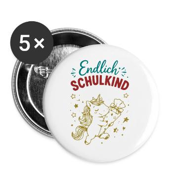 Endlich Schulkind - Buttons groß 56 mm (5er Pack) - Weiß - Vorne