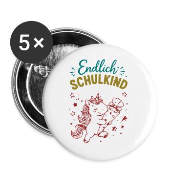 Endlich Schulkind Unicornenfreude - Buttons groß 56 mm (5er Pack) - Weiß - Vorne