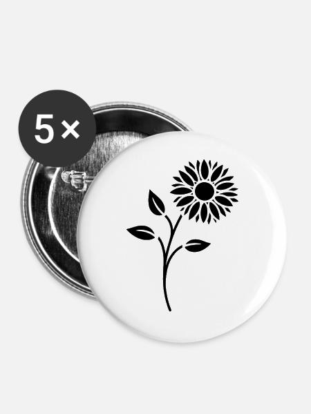 Blumen Silhouette Abstrakte Blütenkunst - Buttons groß 56 mm (5er Pack) - Weiß