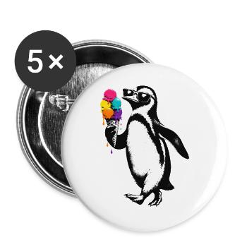 Cooler Pinguin mit Eis Illustration  - Buttons groß 56 mm (5er Pack) - Weiß - Vorne