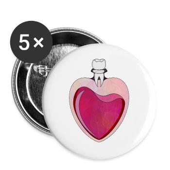 Neon Herz mit Zahndesign - Buttons groß 56 mm (5er Pack) - Weiß - Vorne