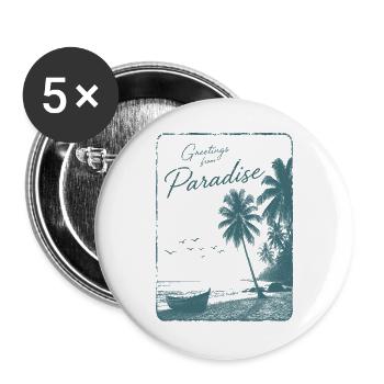 Grüße aus Retro Paradise - Buttons groß 56 mm (5er Pack) - Weiß - Vorne