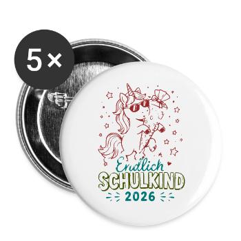 Unicornenfeier Schulkind 2026 - Buttons groß 56 mm (5er Pack) - Weiß - Vorne