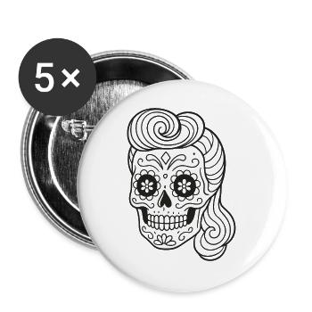 Mexican Totenkopf_Rockabilly Hairstyle Coloring Page - Buttons large 2.2''/56 mm (5-pack) - white - Front