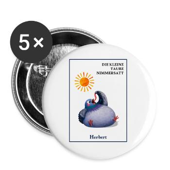 DIE KLEINE TAUBE NIMMERSATT - Herbert - mit Wurm - Buttons groß 56 mm (5er Pack) - Weiß - Vorne