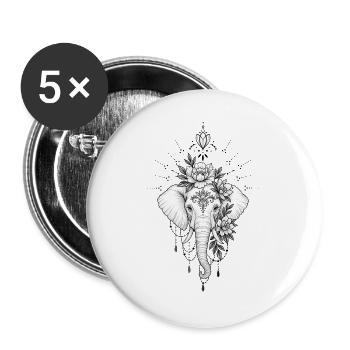 Blumen-Elefantenmandala-Schmuck - Buttons groß 56 mm (5er Pack) - Weiß - Vorne
