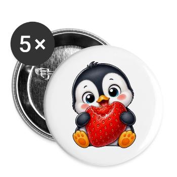 Cute Penguin with Strawberries Cartoon Summer - Buttons large 2.2''/56 mm (5-pack) - white - Front