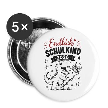 Endlich Schulkind 2026 - Buttons groß 56 mm (5er Pack) - Weiß - Vorne