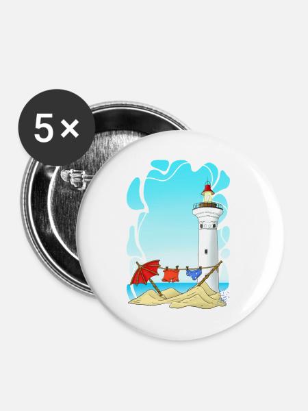 Leuchtturm am Sunny Beach - Buttons groß 56 mm (5er Pack) - Weiß