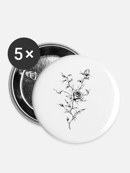 Rosengravierte Blumentinte - Buttons groß 56 mm (5er Pack) - Weiß