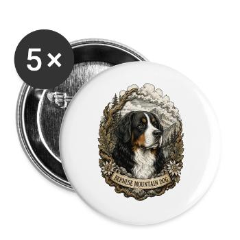 Bernese Mountain Dog Vintage Style with Mountain Landscape - Buttons large 2.2''/56 mm (5-pack) - white - Front