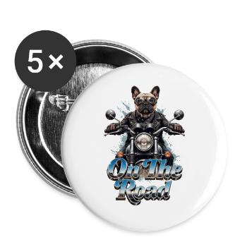 Frenchie biker on the road - 005 - Buttons large 2.2''/56 mm (5-pack) - white - Front