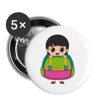 School enrollment girls with school bags – start of school - Buttons large 2.2''/56 mm (5-pack) - white - Front