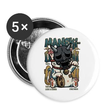 Maneki Oni Japanese Cat Streetwear Art Anime Kawai - Buttons large 2.2''/56 mm (5-pack) - white - Front