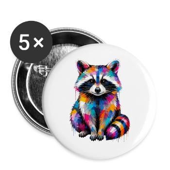 Colorful raccoon with splashes of paint - Buttons large 2.2''/56 mm (5-pack) - white - Front