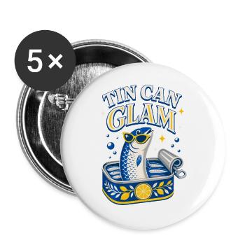Tin Can Glam Sardines with Sunglasses - Buttons large 2.2''/56 mm (5-pack) - white - Front