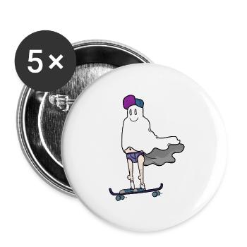 Ghost on the skateboard - Buttons large 2.2''/56 mm (5-pack) - white - Front