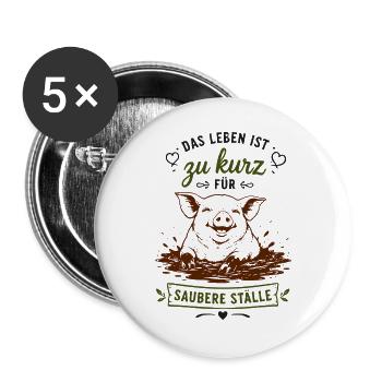 Zu kurz für Saubere Ställe - Buttons groß 56 mm (5er Pack) - Weiß - Vorne