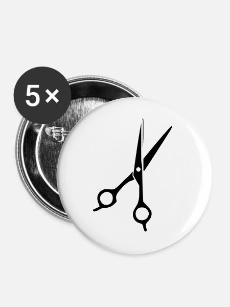 Haarschere Friseur Geschenk - Buttons groß 56 mm (5er Pack) - Weiß