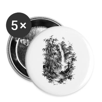 Japanese nature with bamboo and waterfall - Buttons large 2.2''/56 mm (5-pack) - white - Front