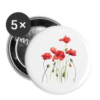 Watercolor Red Poppies - Buttons large 2.2''/56 mm (5-pack) - white - Front