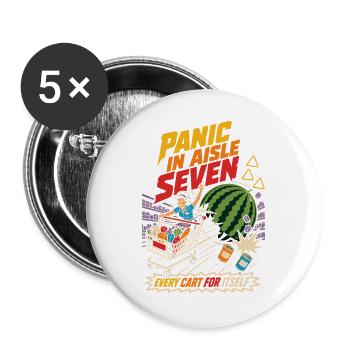 Panique dans l’humour du panique dans le chariot de courses Gear Seven - Lot de 5 grands badges (56 mm) - blanc - Devant