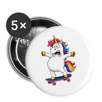 Wobbly Unicorn Skateboard Fail - Buttons large 2.2''/56 mm (5-pack) - white - Front