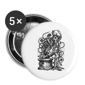 Skeleton with roses engraving - Buttons large 2.2''/56 mm (5-pack) - white - Front