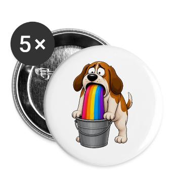 Rainbow Barfing Dog Bucket Mess - Buttons large 2.2''/56 mm (5-pack) - white - Front