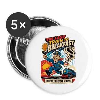 Der letzte Zug zum Frühstück – Bahn Humor - Buttons groß 56 mm (5er Pack) - Weiß - Vorne
