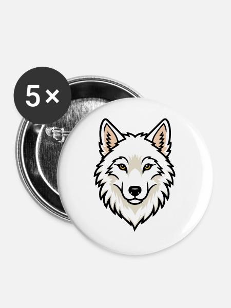 Polarwolf Kopf Arktis Wildnis Natur - Buttons groß 56 mm (5er Pack) - Weiß