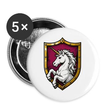 Einhorn Schutzschild Motiv - Buttons groß 56 mm (5er Pack) - Weiß - Vorne