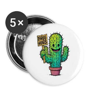Kaktus mit Freien Umarmungen - Buttons groß 56 mm (5er Pack) - Weiß - Vorne