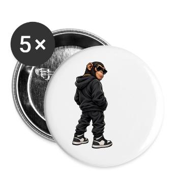 Gangster Schimpanse im lässigen Streetwear Look - Buttons groß 56 mm (5er Pack) - Weiß - Vorne