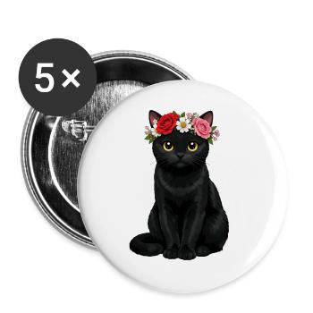Schwarze Katze  - Buttons groß 56 mm (5er Pack) - Weiß - Vorne