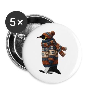 Pinguin im Strickpullover Winter Weihnachten - Buttons groß 56 mm (5er Pack) - Weiß - Vorne