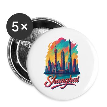 Shanghai Skyline – Modernes Episches Design - Buttons groß 56 mm (5er Pack) - Weiß - Vorne