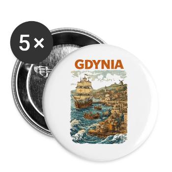 Gdynia 1800 Vintage Grafik – Historischer Print - Buttons groß 56 mm (5er Pack) - Weiß - Vorne