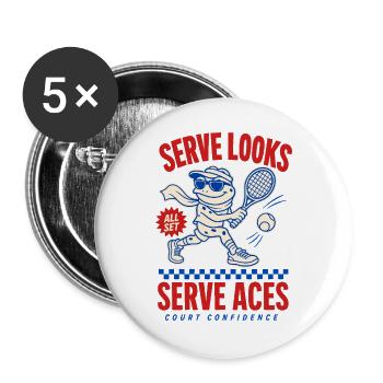 Serve Looks Serve Aces – Cooler Tennisfrosch - Buttons groß 56 mm (5er Pack) - Weiß - Vorne