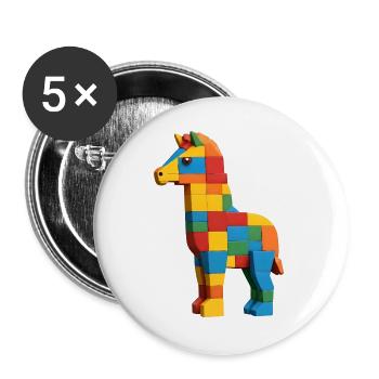 Buntes Bauklötze Pferd - Buttons groß 56 mm (5er Pack) - Weiß - Vorne